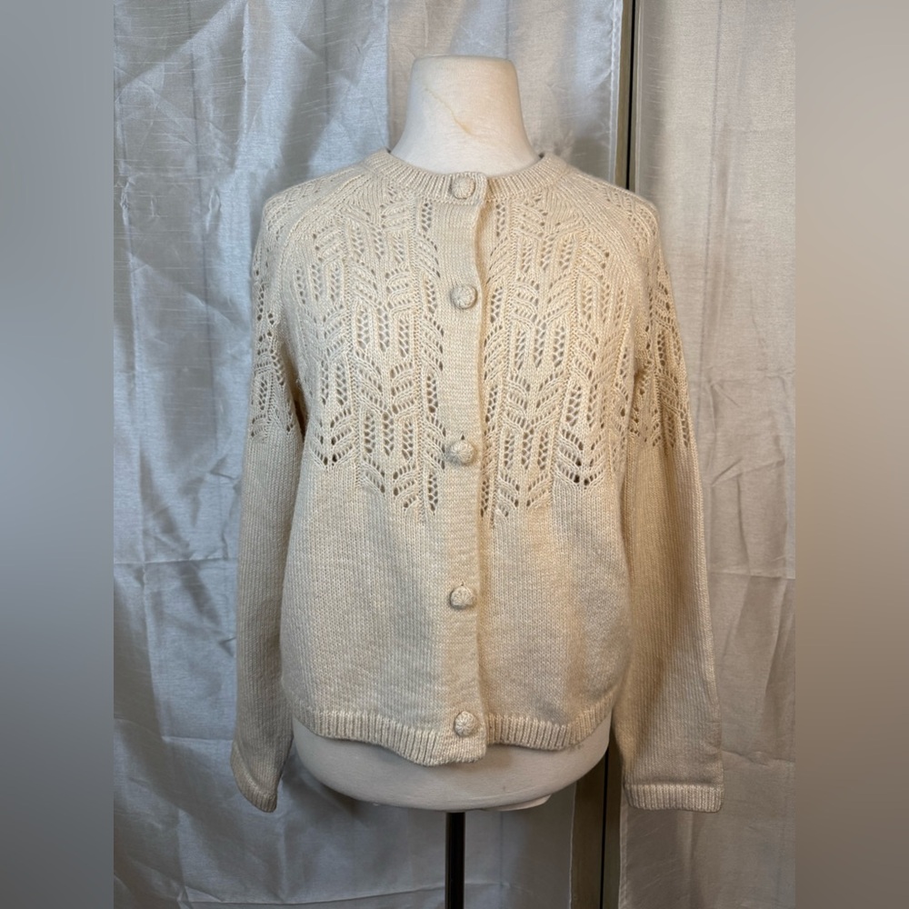 Lands' End Women's Cream Cardigan Sweater